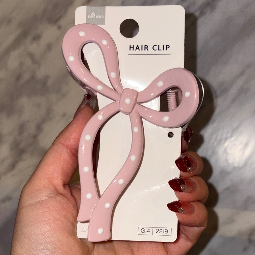 Pink Bow Hair Clip with Dots 🩷